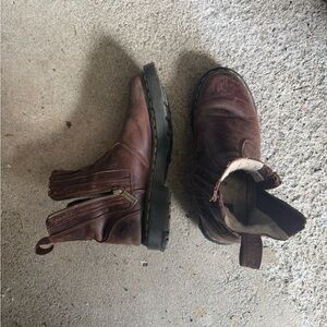 Brown Leather Zip Chelsea Boots with Yellow Stitching